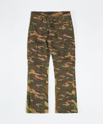 Camo Cargo Flare Denim - Olive Green