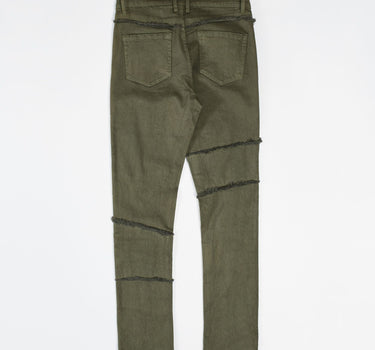 Frayed Denim Jeans - Olive Green