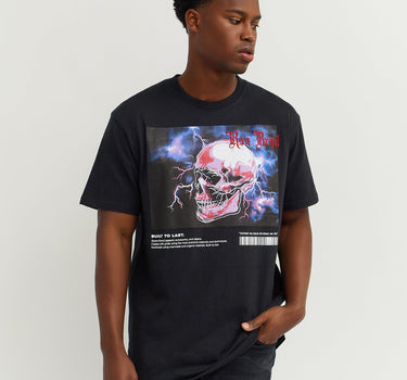 Painted Skull Embroidery Short Sleeve Tee - Black