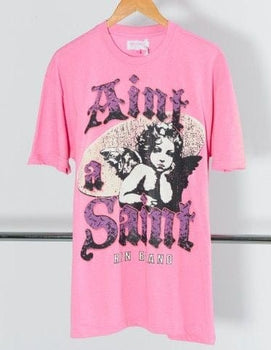 Women Aint A Saint Short Sleeve Tee - Pink
