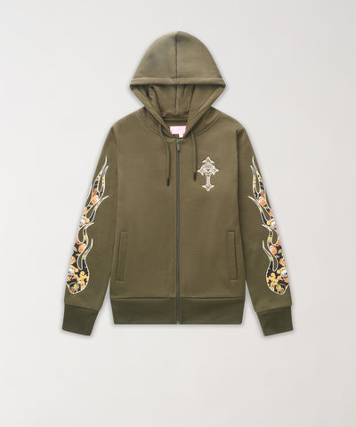 Women Olive Bad Habits Flame Hoodie - Olive Green