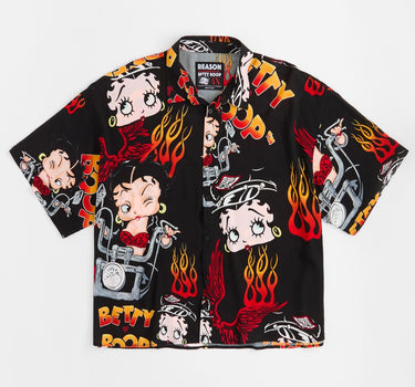 Women Biker Betty Boop Woven Shirt - Black