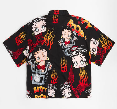 Women Biker Betty Boop Woven Shirt - Black