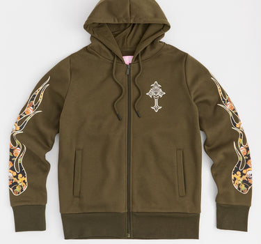 Women Olive Bad Habits Flame Hoodie - Olive Green