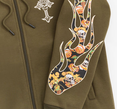 Women Olive Bad Habits Flame Hoodie - Olive Green