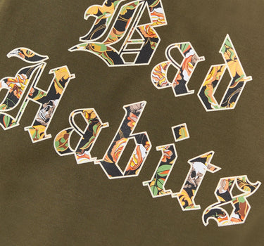 Women Olive Bad Habits Flame Hoodie - Olive Green