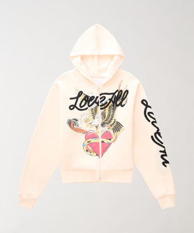 Women Love All Embroidered Cropped Hoodie - Pink