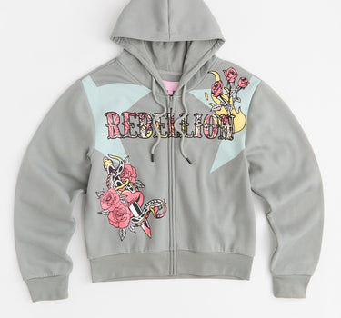 Women Rebellion Cropped Zip Up Hoodie - Grey