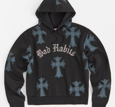 Women Bad Habits Rhinestone Hoodie - Black