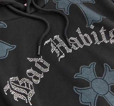 Women Bad Habits Rhinestone Hoodie - Black