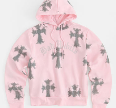 Women Bad Habits Rhinestones Cropped Hoodie - Pink