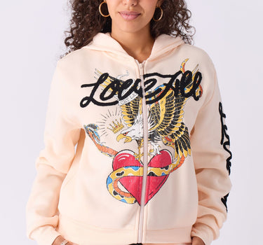 Women Love All Embroidered Cropped Hoodie - Pink