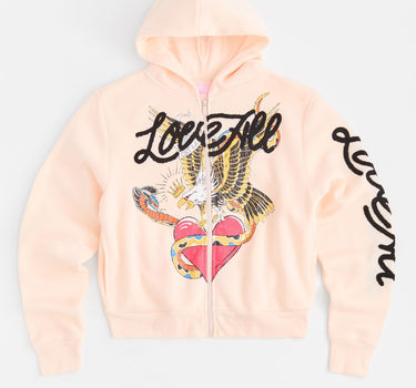 Women Love All Embroidered Cropped Hoodie - Pink