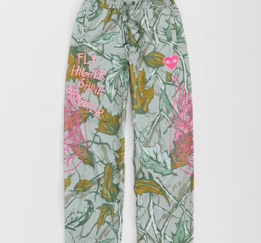 Women Fly High Rhinestone Fleece Pants - Olive Green