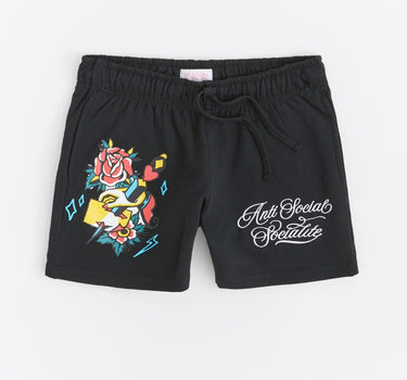 Women Anti Social Socialite Embroidered Short - Black