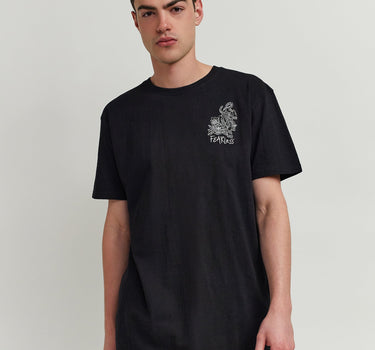 Kamikaze Short Sleeve Graphic Print Embroidered Tee - Black