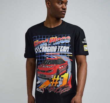 Foreign Racing Speed Short Sleeve Graphic Print Tee - Black