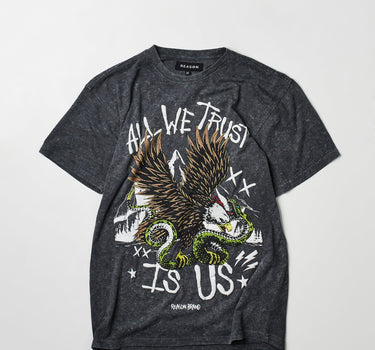 All We Trust Burnout Wash Short Sleeve Graphic Print Tee - Charcoal