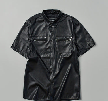 Dante Faux Leather Short Sleeve Shirt - Black