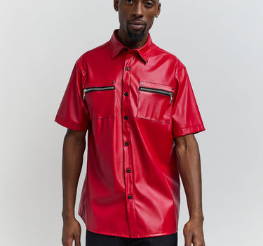 Dante Faux Leather Short Sleeve Shirt - Red