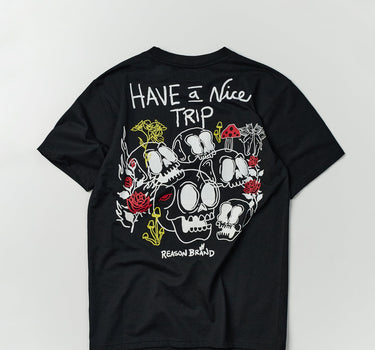 Nice Trip Short Sleeve Graphic Print Embroidered Pocket Tee - Black