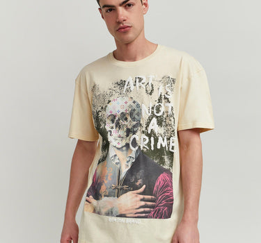 Art Is Not A Crime Short Sleeve Graphic Print Tee - Khaki