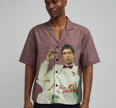 Scarface Tony Montana Short Sleeve Shirt Box Fit - Brown