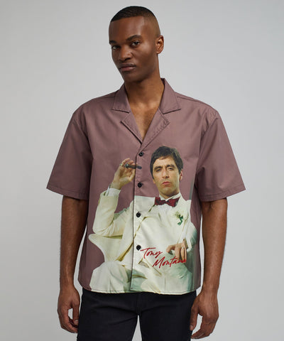 Scarface Tony Montana Short Sleeve Shirt Box Fit - Brown