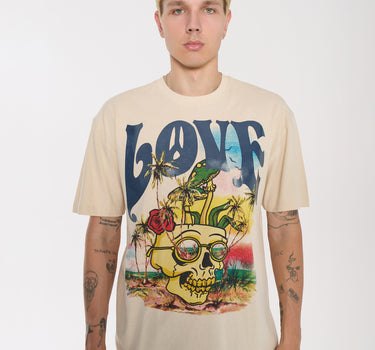 Love Hate Front & Back Print Short Sleeve Tee - Sand