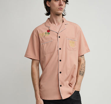 Clubmaster Short Sleeve Embroidered Button Down Shirt - Sand