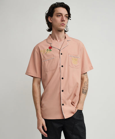 Clubmaster Short Sleeve Embroidered Button Down Shirt - Sand