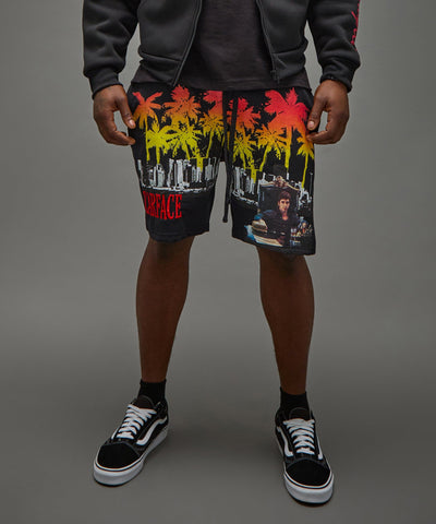 Scarface Palm Tree Embroidered Short - Black