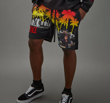 Scarface Palm Tree Embroidered Short - Black