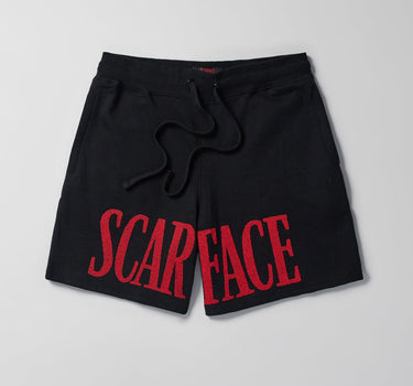 Scarface Fleece Glitter Sugar Print Shorts - Black