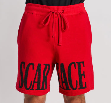 Scarface Fleece Glitter Sugar Print Shorts - Red