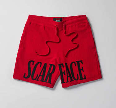 Scarface Fleece Glitter Sugar Print Shorts - Red