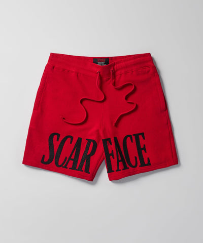 Scarface Fleece Glitter Sugar Print Shorts - Red