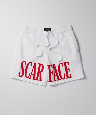 Scarface Fleece Glitter Sugar Print Shorts - White