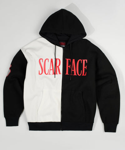 Scarface Split Full Zip Oversized Hoodie - Black&White