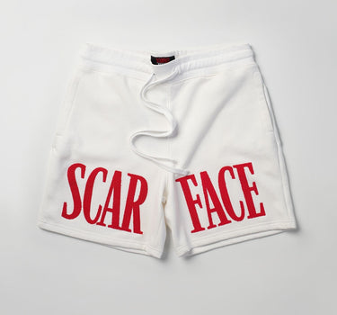 Plus Size Scarface Fleece Glitter Sugar Print Shorts - White