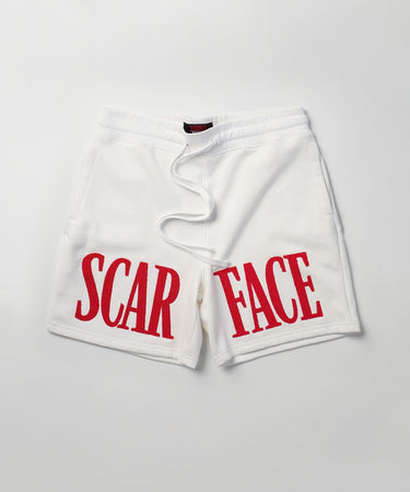 Plus Size Scarface Fleece Glitter Sugar Print Shorts White