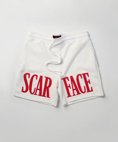 Plus Size Scarface Fleece Glitter Sugar Print Shorts - White