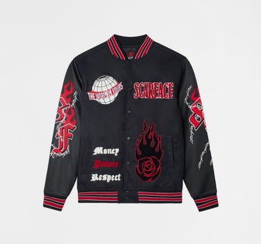 Scarface PU Sleeves Varsity  Jacket - Black
