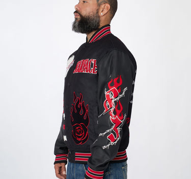 Scarface Vegan Leather Sleeves Chenille Varsity Jacket - Black