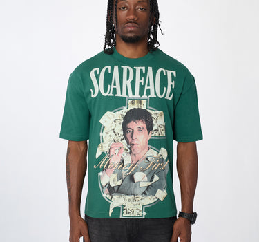 Scarface Money Rhinestone Short Sleeve Tee - Green