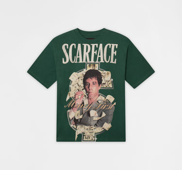 Scarface Money Rhinestone Short Sleeve Tee - Green