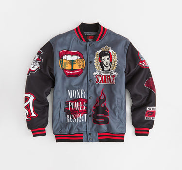 Scarface Money Power Varsity Jacket - Grey