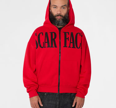 Scarface World Is Yours Rhinestone Full Zip Hoodie - Red