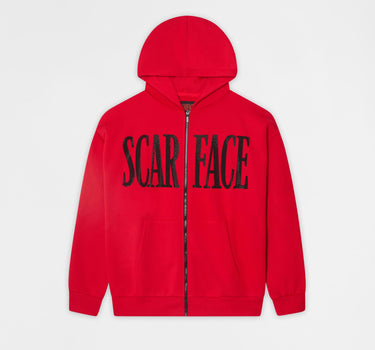 Scarface World Is Yours Rhinestone Full Zip Hoodie - Red