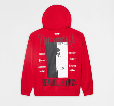 Scarface World Is Yours Rhinestone Full Zip Hoodie - Red